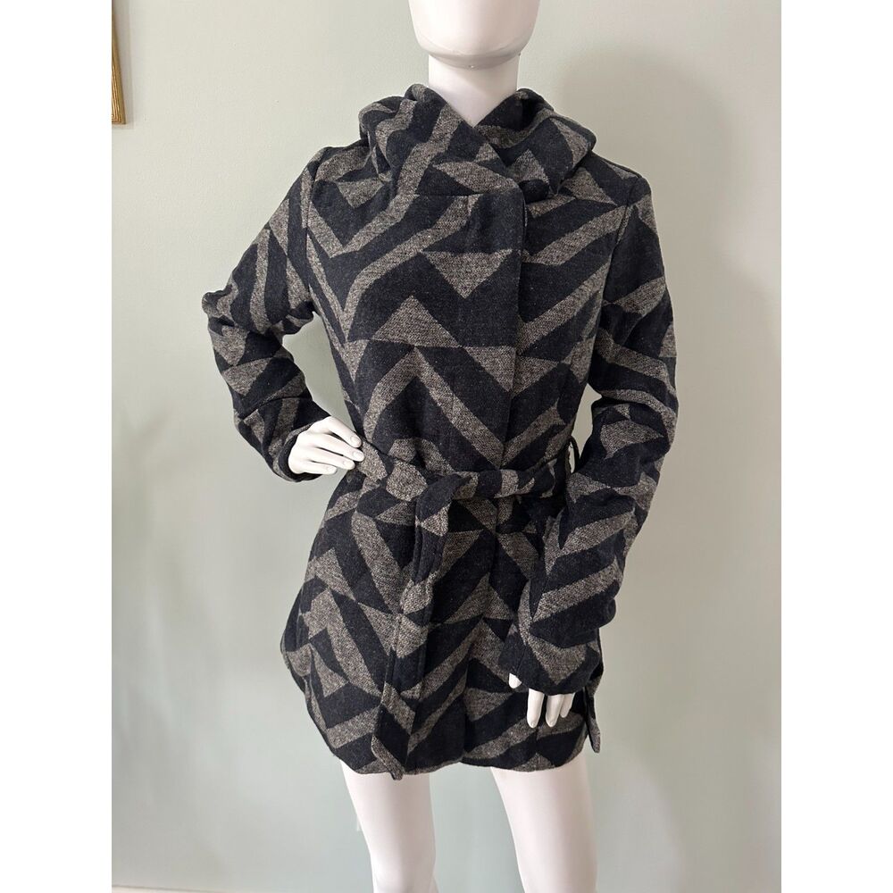 Mossimo Supply Co. Women Coat Navy Hooded Front Tie Belt Pockets Lined Medium